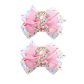 Birthday Hair Clips for Baby Girls - 2Pc Pink Sprinkle Bow Hair Clips for 2nd Birthday Glitter Ice Cream Baby Bow Party Decorations for Girls Toddlers Hair Accessories (Pink-2 Years)