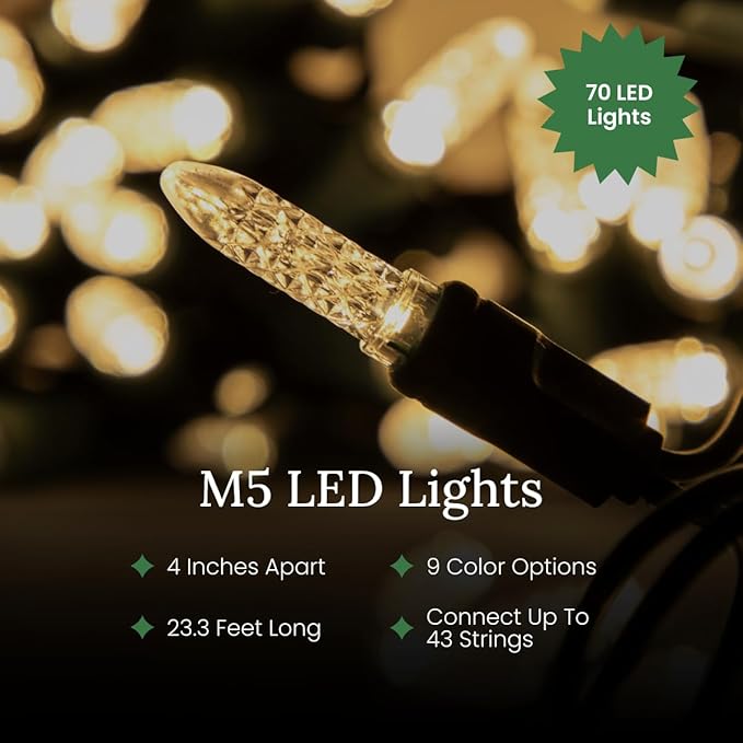 Pro Christmas M5 LED Christmas Lights - 70 Count Mini 5mm String Lights - Professional Grade Indoor/Outdoor Commercial Holiday Light Set for Trees, Bushes, & Décor - Green