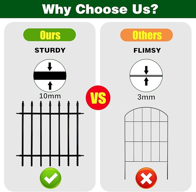 Metal Decorative Garden Fence 24" Wide x 24" High (5 Panels, Total Length 10 feet), Metal Border Folding Fence, Landscape Fencing Dog Fence Pet Fence for Flower Bed, Yard, Animal Barrier