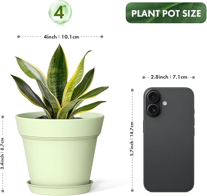 4 Inch Plastic Plant Pots with Drainage Holes and Trays – 8 Pack Small Nursery Pots for Indoor & Outdoor House Plants and Flowers, Seedling Starter Planters, Colorful