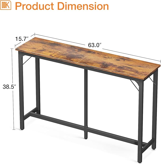 ODK 63 inch Bar Table, Bar Height Pub Table, Counter Height Bar Table, Rectangular High Top Kitchen & Dining Counter Tables with Sturdy Legs & Easy-to-Clean Top, Indoor use, Rustic Brown