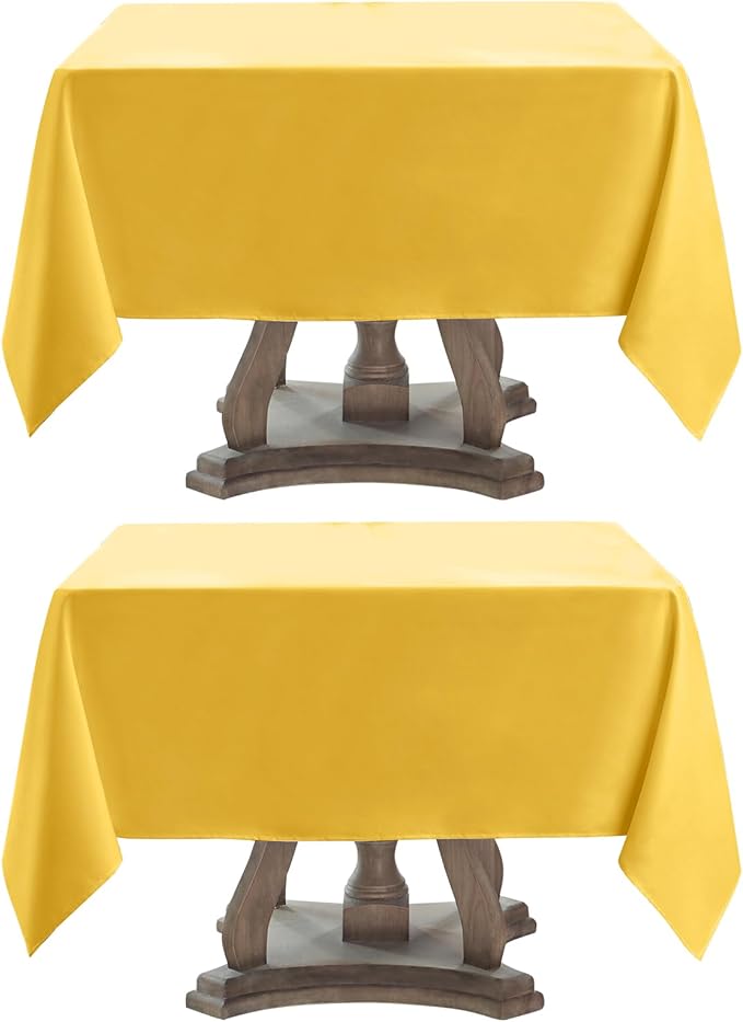 Square Tablecloth 52 x 52 Inch Yellow Tablecloths Stain-Wrinkle Resistant Washable Polyester Table Cloths for Holiday, Buffet Parties, and Weddinge 2pack