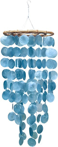 Capiz Shell Large Wind Chime for Outside Sea Glass Wind Chime Ocean/Beach Themed Chime Gift for Women Mother’s Day Decoration-Blue, 32"*11"