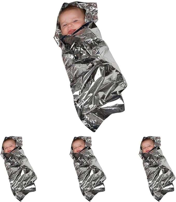 Mabis Sterile Foil Baby Bunting Emergency Heat-Conserving Baby Blanket for Newborns and Infants (Pack of 4)