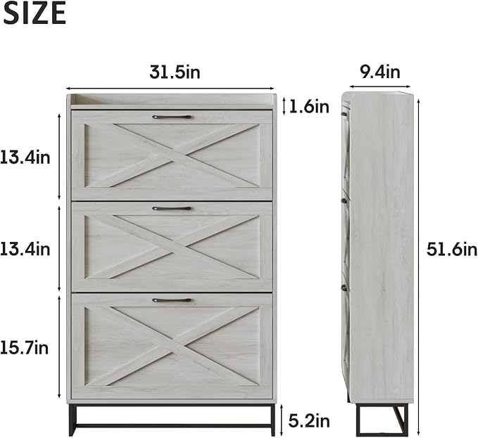 Maupvit Shoe Storage Cabinet with 3 Flip Drawers, Freestanding Organizer with Metal Legs for Entryway, Narrow Shoe Rack Cabinet, Beige