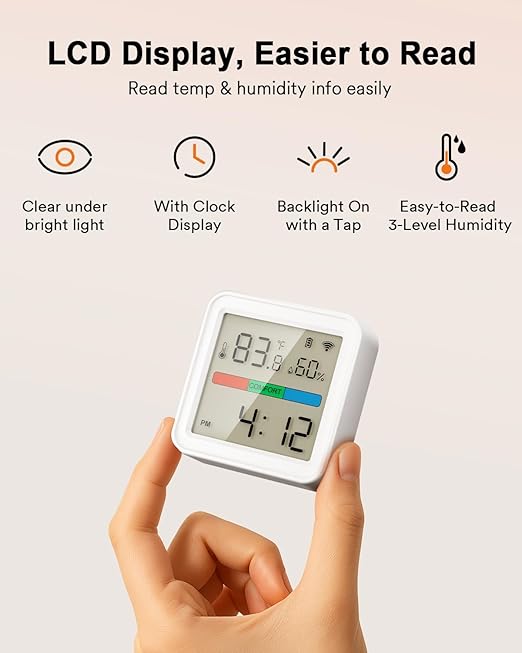Lumary Smart Thermometer Hygrometer, WiFi & Bluetooth Indoor Temperature Humidity Sensor with App Alert, Led Display, Free Data Storage Export, Digital Remote Monitor for Home & Bedroom