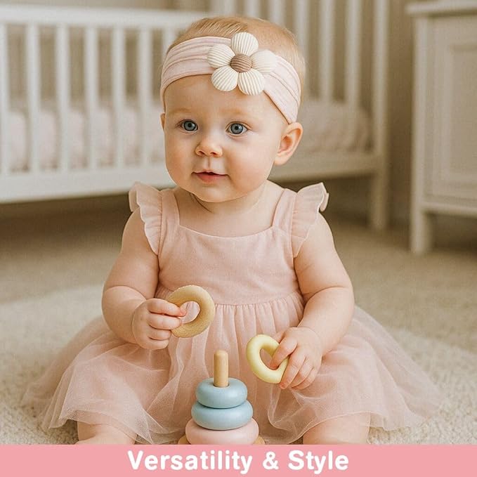 lucdnc 6 Pcs Baby Girls' Headbands Gifts for Newborn Infant Toddler Handmade Soft Comfortable Elasticity Nylon Baby Flower Hairbands Essentials Accessories