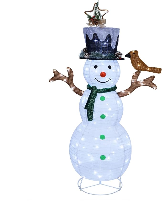 Hausse Lighted Christmas Snowman Decorations, 4.5FT Outdoor Pre-Lit White Collapsible Snowmen with Built-in Lights, Light Up Pop Up Xmas Yard Display, Plug in for Holiday New Year Winter Garden Yard