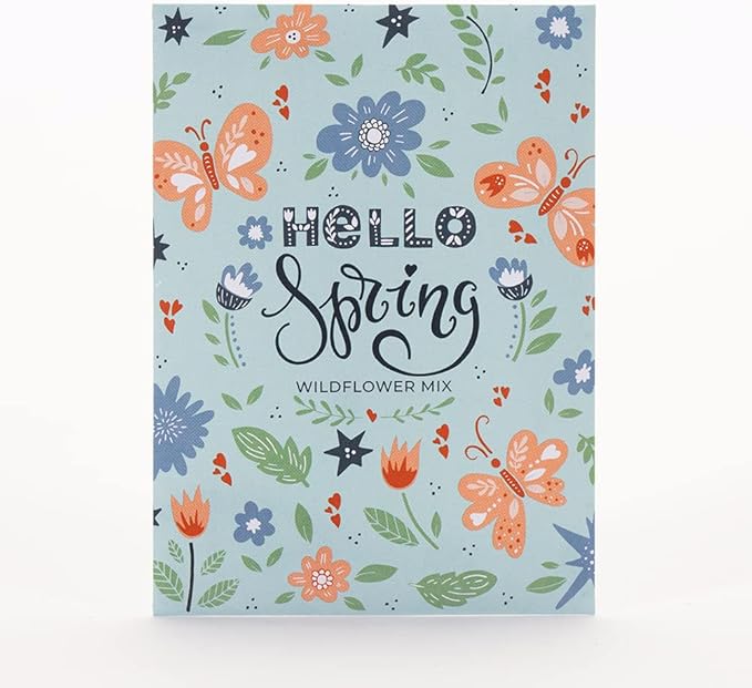 Hello Spring Blue Background - Wildflower Mix Seed Packets: 25 Wildflower Seed Packets for Planting - Flower Seeds - Garden Seed to Grow Live Plants - Spring Flowers - Bentley Seed Co.