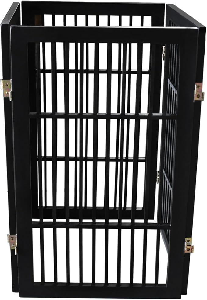 Pet Dog Gate Strong and Durable Freestanding Folding Acacia Hardwood Portable Wooden Fence Indoors or Outdoors by Urnporium (Black Pet Gate, 4 Panel 30" Tall)