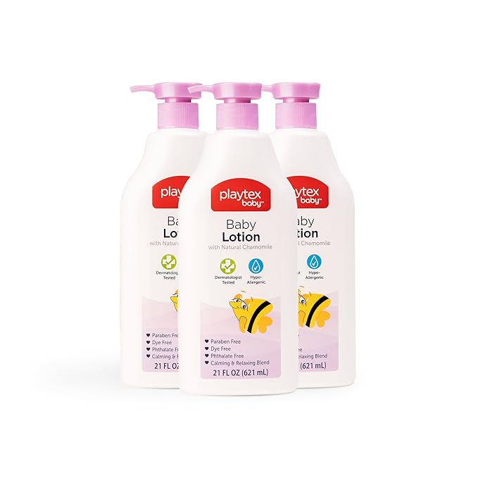Playtex Baby Lotion, Lavender Chamomile, 21 oz. Bottle, 3-Pack, Gentle, Moisturizing Formula with a Calming and Relaxing Scent, Free of Dyes, Parabens and Phthalates