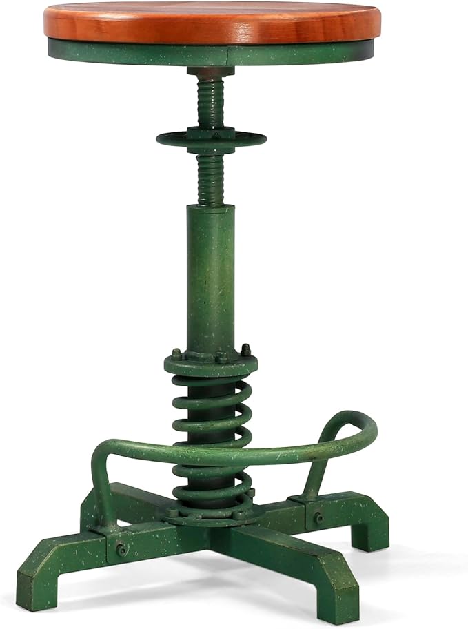 Topower Industrial Retro Vintage Farm Wooden Seat Tractor Stool Kitchen Swivel Height Adjustable bar Stool Antique Green
