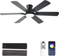 Ceiling Fans with Lights, 52 Inch Low Profile Ceiling Fan with Light and Remote, Flush Mount, Quiet, Reversible, 3CCT, Dimmable, Black RGB Ceiling Fan for Bedroom, Living Room, Indoor/Outdoor