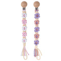 Pacifier Clip for Boys Girls Floral Daisy Macrame Baby Paci Clip Pacifier Holder Leash Boho Wooden Clips Handmade Braided Cotton Binky Clips (2pack:Pink Daisy & Lavender Style B)