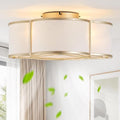 20" Boho Ceiling Fan with Light, Rattan Flush Mount Ceiling Fan with Light Remote Control, Caged Enclosed with 6 Speeds for Bedroom, Living Room, Foyer, Nursery (Gold)