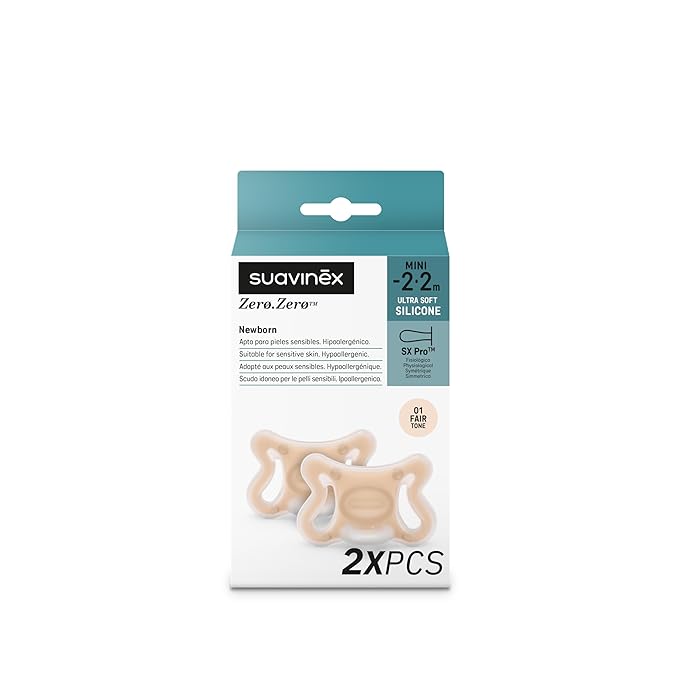 Suavinex Zero Zero Silicone Baby Pacifier w/SX Pro Physiological Pacifier Nipple (-2-2M), 2Pk, Fair