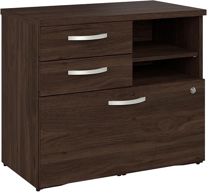 Bush Business Furniture Studio C Office Storage Cabinet with Drawers and Shelves in Black Walnut, Organization for Home or Professional Workspace
