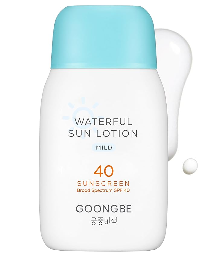 GOONGBE Waterful Sun Lotion Mild SPF 40 - Zinc Oxide Water Resistant Mineral Sunscreen for Babies, Kids & Adults - Hypoallergenic, Vegan, Reef-Safe - Korean Sun Care for Sensitive Skin, 2.82 fl.oz.