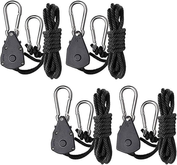 2 Pair of 1/8 inch Adjustable Rope Hanger Heavy Duty for Grow Light Rope Hangers Loose-Proof Design Light Fixture Hangers (4 Pcs)