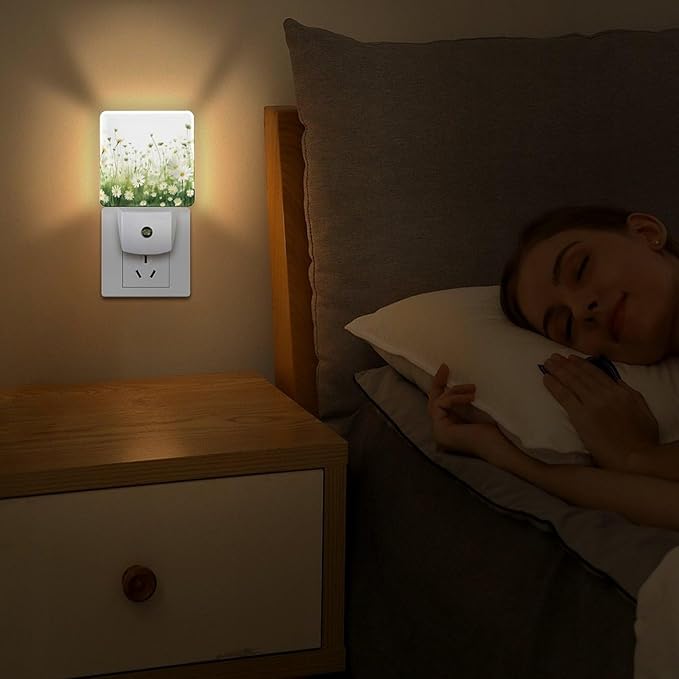 Flowers Night Light, Plug into Wall Decor Nightlights for Bedroom, Bathroom, Hallway, Kitchen, with Dusk to Dawn Light Auto Sensors LED Night Lights for Boys Girls Women Men Room Gifts