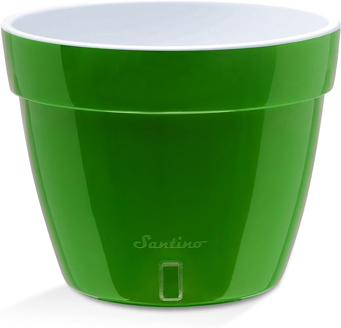 Santino ASTINO 9.2 Inch Self Watering Planter Green-Gold/White for Indoor Plants - Premium Quality Plastic Pot with Water Level Indicator for All House Herbs, Plants, African Violets and Dahlias
