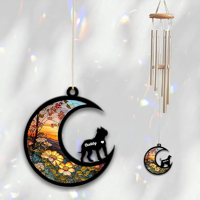 Presa Canario Sun Catcher Wind Chime, Custom Sunflower Suncatcher Dog Memorial Wind Chime, Dog Loss Gift, Dog Sympathy Gift, Pet Loss Suncatcher, Outdoor Garden Decor