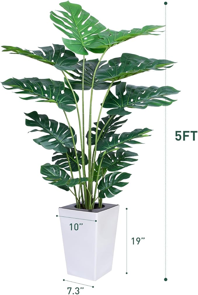 Artificial Monstera Plant 5ft, Realistic Fake Plants with Silk Leaves & Texture Trunk, Artificial Plants for Home Office Decor Indoor Outdoor Housewarming Gift