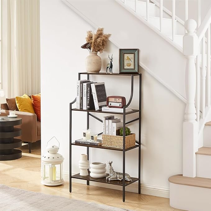 4 Tier Bookshelf, Entryway Standing Shelf Units with Storage, Small Bookcases with Open Shelves, Home Storage Shelving for Bedroom, Study, Living Room, Rustic Brown