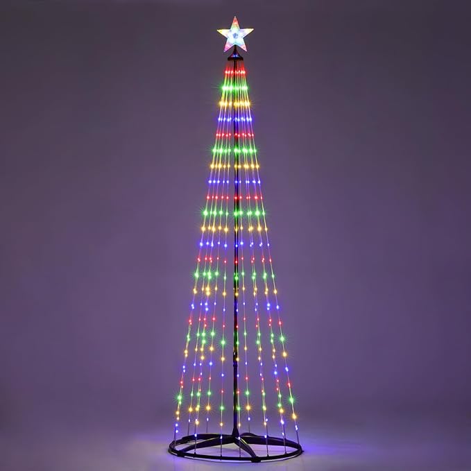 7 ft Lighted Outdoor Christmas Tree, 310 LEDs Pre-lit Christmas Cone Tree with Star Topper for Indoor and Outdoor Holiday Decorations (Multi Color)