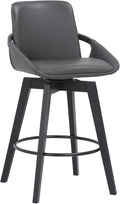 Armen Living Baylor Mid Century Modern Swivel Bar Stool for Kitchen Island Counter in Gray Faux Leather and Black Wood, 26" Seat Height