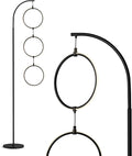 Brightech Nova Modern Floor Lamp Matches Living Room Décor - Contemporary Arc Tall Lamp with 3-Circle Ring-Style Pendant - Over The Couch Standing on Arching Pole - Eclectic- Black