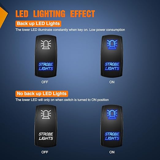 Nilight Strobe Lights Rocker Switch Led Light Bar 5 Pin Laser On Off SPST Switches 20A/12V 10A/24V Blue with Jumper Wires Set for Cars Trucks Boats ATVs UTVs RVs