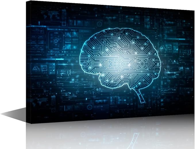 TUMOVO 1 Piece Canvas Wall Art Artificial Intelligence Concept Wall Art for Living Room Digital Technology Pictures for Bedroom Modern Office Bathroom Artwork Framed Ready to Hang, 18x12in