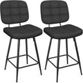 Bar Stools Set of 2, 24 Inch Upholstered Metal Barstool with Back and Footrest, Bar Chair with Metal Base for Dining Room Counter Island, Black