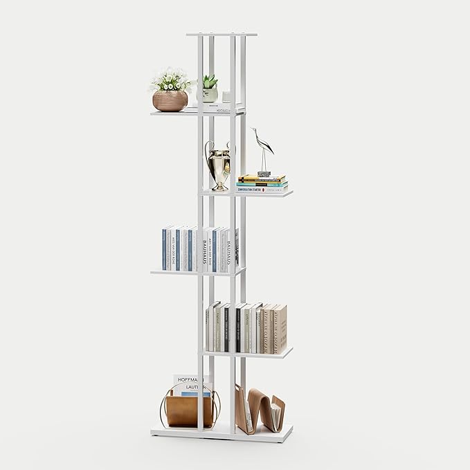 Bookshelf，Small Bookcase for Small Space，6-Tier Bookshelf for Living Room, Home Office, Study，9.45 x 20.8 x 62.2 Inches,White