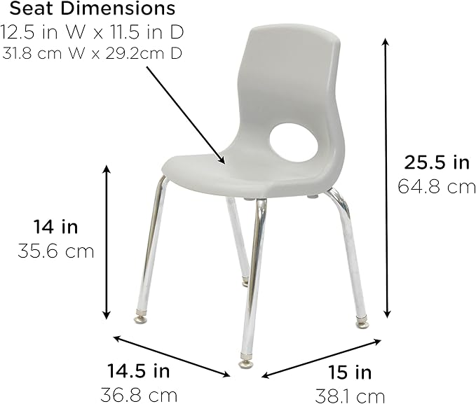 Children’s Factory MyPosture 14" H Child Chair, 4 Pack, Gray with Chrome Legs, AB8014GYC4, Daycare or Classroom Flexible Seating, Kids/Teen Classroom & School Desk Chair