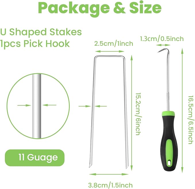 Bynccea 6 Inch 150 Pack Galvanized Landscape Staples Garden Stakes - 11 Gauge U-Shaped Pins for Securing Weed Barrier Fabric, Plant Covers, Tents, Yards, and Lawns