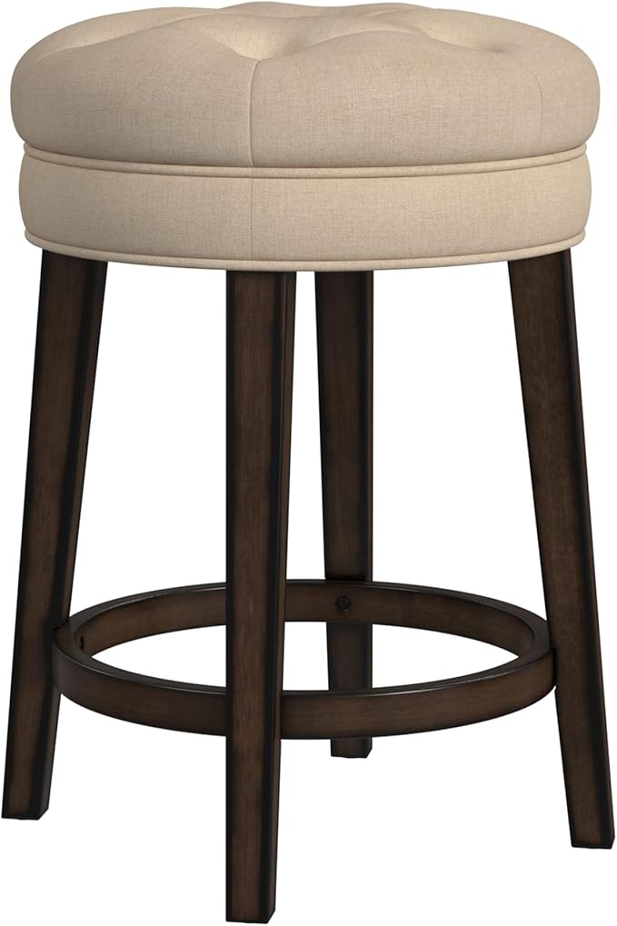 Hillsdale Krauss Backless Swivel Counter Stool, Charcoal Gray Finish with Linen Stone Fabric