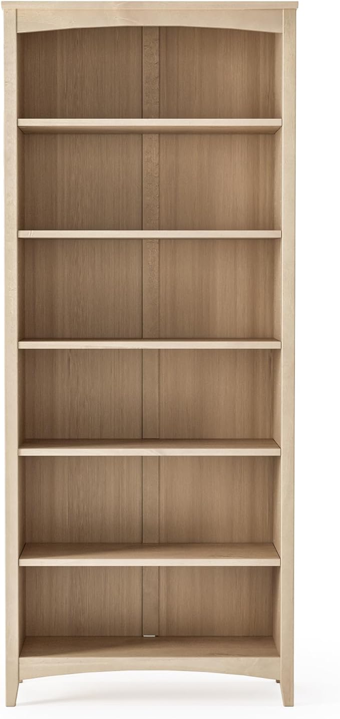 Camaflexi Shaker Style 6 Shelf Bookcase/Solid Wood / 72 inch Tall/Adjustable Shelving/Closed Back/Display Bookshelf for Living Room, Bedroom, Home and Office, Light Oak