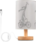 Funny Giraffe in Scarf on Bicycle Cartoon Character on White Table Lamp with Wood Base Fabric Lamp Shade Bedside Nightstand Desk Lamp for Living Room Bedroom Kids Room Office