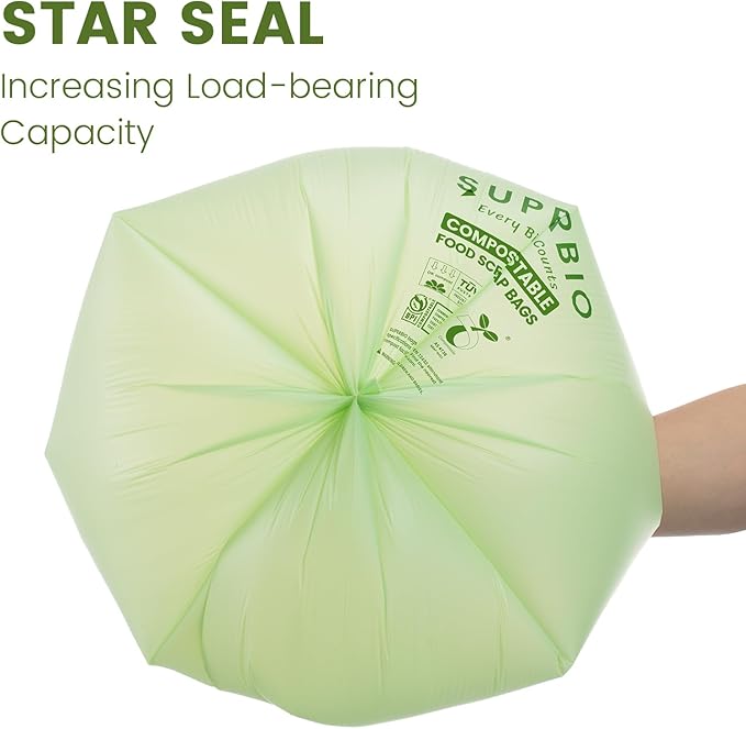 SUPERBIO 2.6 Gallon Compostable Food Waste Bags, 1 Pack, Flat Top Food Scrap