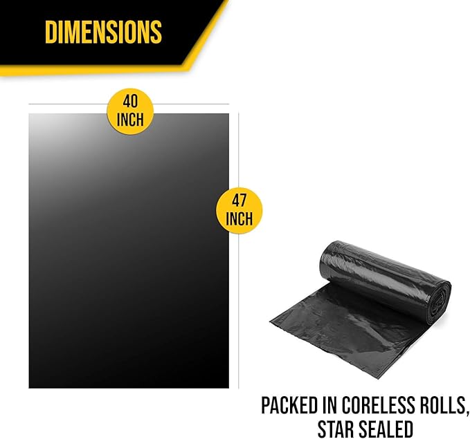 Aluf Plastics 45 Gallon 2 MIL Black Heavy Duty Trash Bags