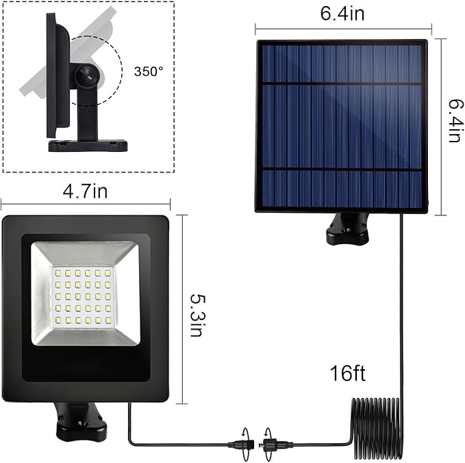 Solar Flood Lights Outdoor Dusk to Dawn Solar Light 4400mAh Waterproof LED 3000K Warm White Solar Powered Lighting for Outside, Wall, Patio