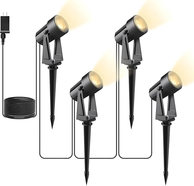 Svater 4 Pack Landscape Lighting Low Voltage,Outdoor Spotlights with Transformer, Plug in LED Spot Lights for Yard, Backyard,House 12V 3000K Warm White, IP65 Waterproof