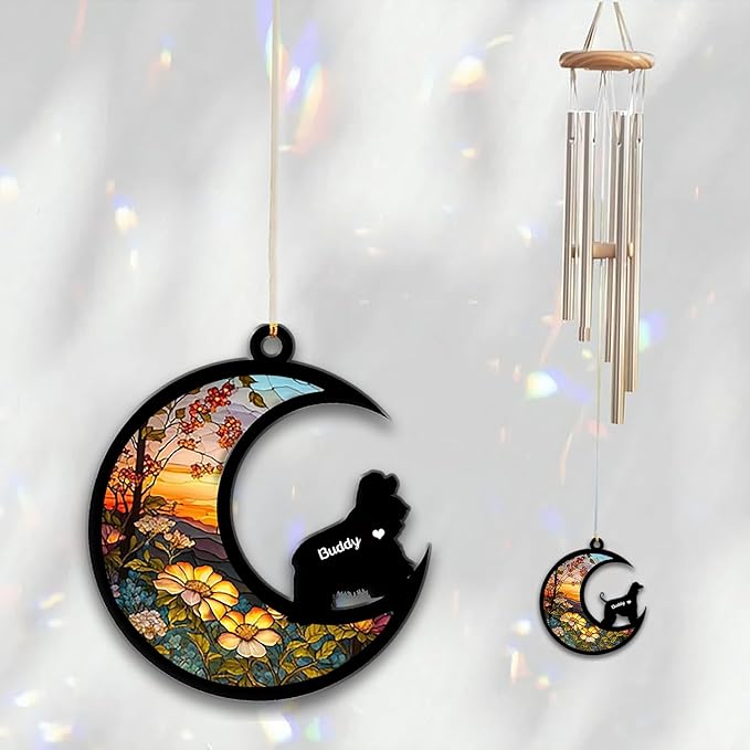 American Cocker Spaniel Sun Catcher Wind Chime, Custom Sunflower Suncatcher Dog Memorial Wind Chime, Dog Loss Gift, Dog Sympathy Gift, Pet Loss Suncatcher, Outdoor Garden Decor
