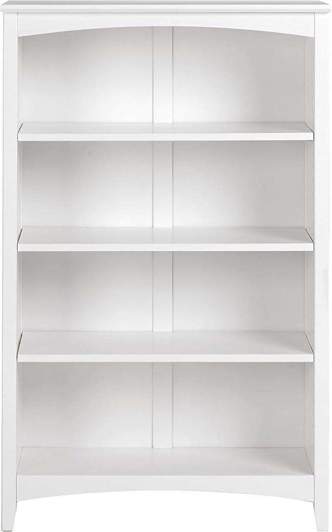 Camaflexi Shaker Style 4 Shelf Bookcase / Solid Wood / 48 inch High / Adjustable Shelving / Closed Back / Display Bookshelf for Living Room, Bedroom, Home and Office, White