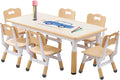 Kids Table and Chairs Set, Height Adjustable Desk With 6 Seats for Ages 3-12,Arts & Crafts Table,Graffiti Desktop, Non-Slip Legs, Max 300lbs, Children Multi-Activity Table for Classrooms,Daycares,Home