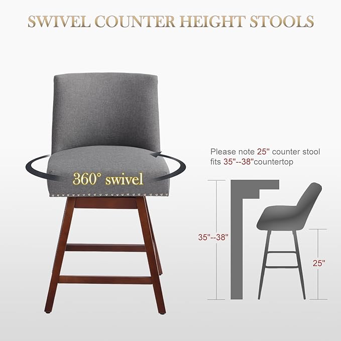Counter Height Barstools Set of 4,360° Swivel Bar Stools with Back,26 inch Modern Counter barstools,Upholstered Bar Tall Stools for Kitchen Counter,Kitchen Island,Bar, Home (Dark Gray, SET OF 4)