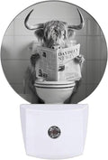 Highland Cow Night Light LED Lamp Round Plug into Wall Nightlight with Dusk to Dawn Sensor Home Hallway Stairway Bathroom Decor