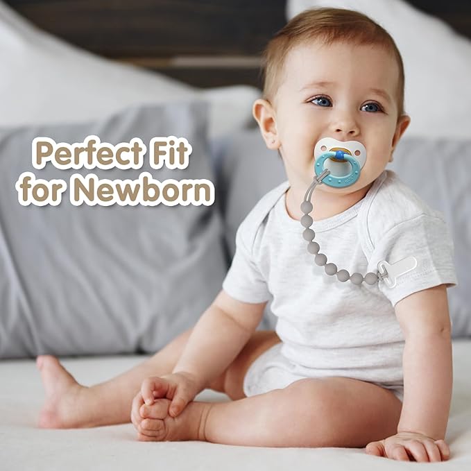Pacifier Clips Silicone, 6-Pack Pacifier Holder Clip with Stylish Round Design, 100% Food Grade Silicone, Easter Safe Essentials for Newborns Baby Boys and Girls